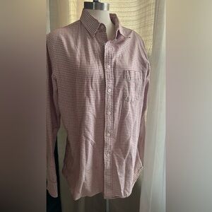 Merona Tailored Fit Button-Up Shirt Red White Check Cotton Long Sleeve Size L
